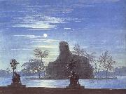 Karl friedrich schinkel The Garden of Sarastro by Moonlight with Sphinx,decor for Mozart-s opera Die Zauberflote china oil painting reproduction